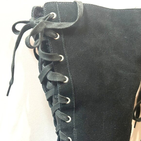 UGG Tall Suede Lace-Up Heeled Boot, Black US 9.5/EU 40.5/UK 8 - Picture 4 of 9